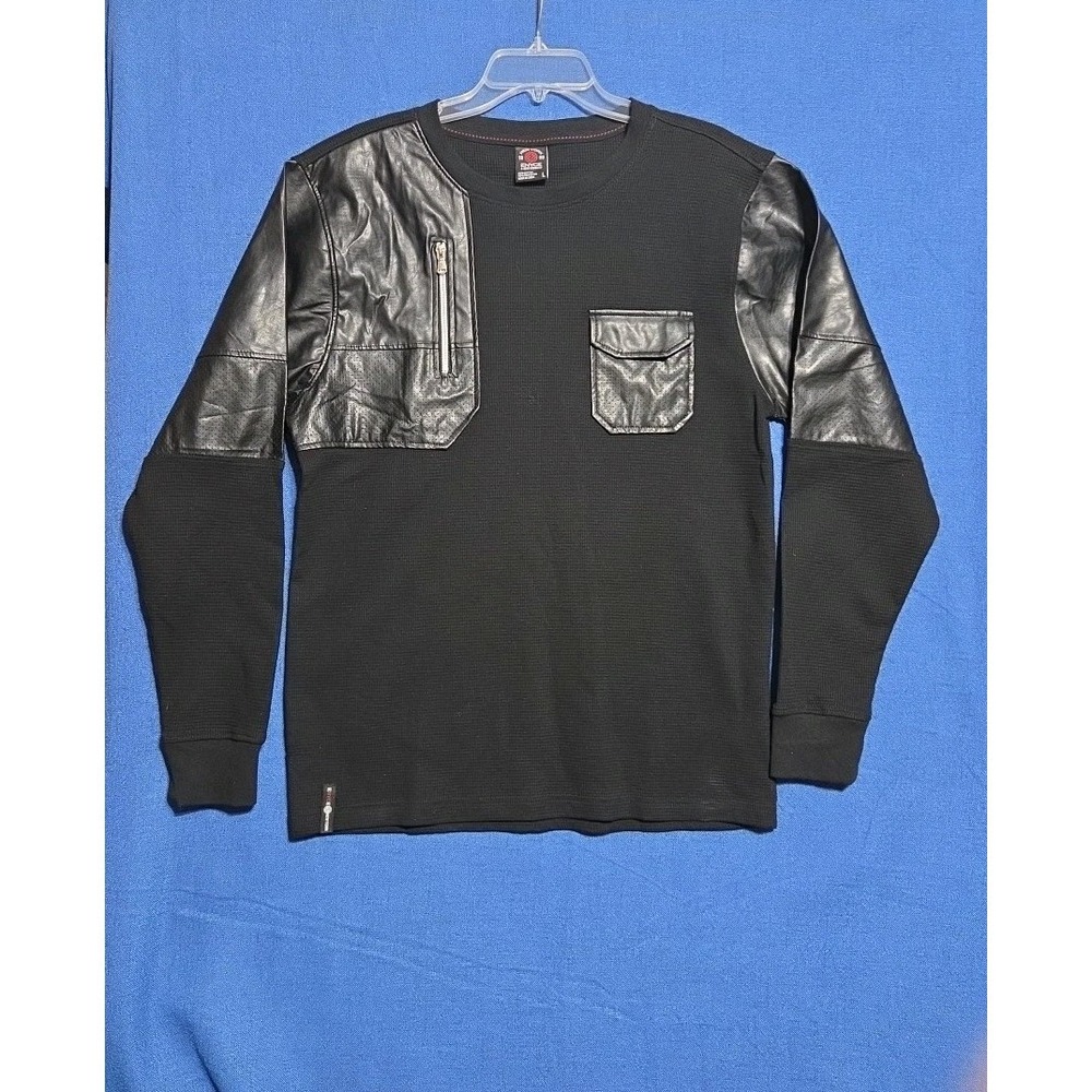 Vintage ENYCE Long Sleeve Thermal Shirt Faux Leather Panels Sean Combs 90s Sz L
